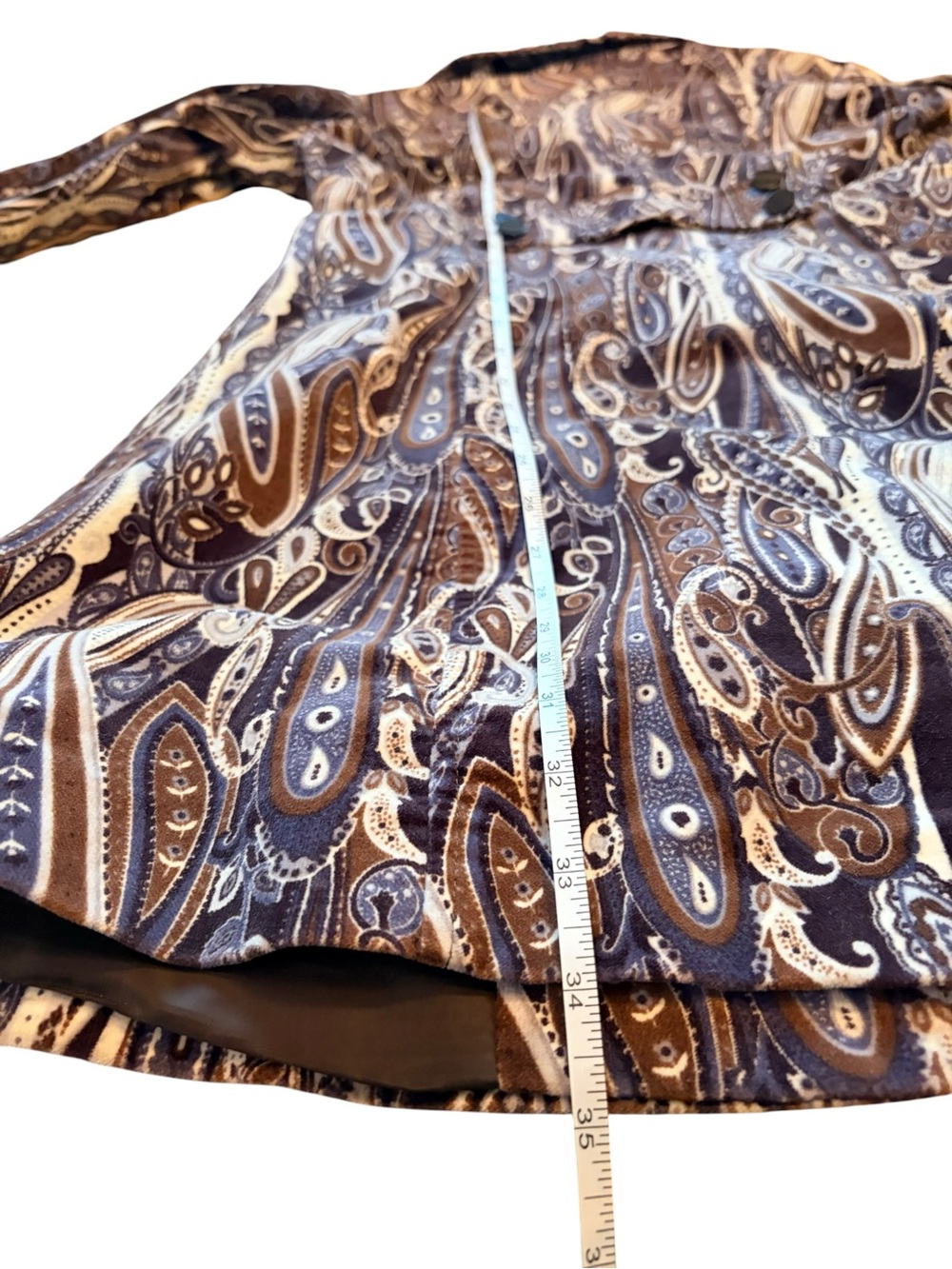 Paisley-Print Long Sleeve Fit-and-Flare Dress - Brown/White - Picture 9 of 12